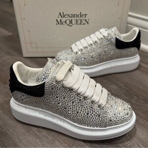 Alexander McQueen Crystal Embellished Oversized Platform White Crystal Sneakers
